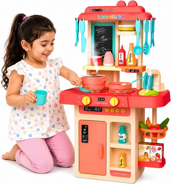 Learn With Fun 42 Pieces Kitchen Set Pretend Cooking Steam Light Sound Toy For Kids