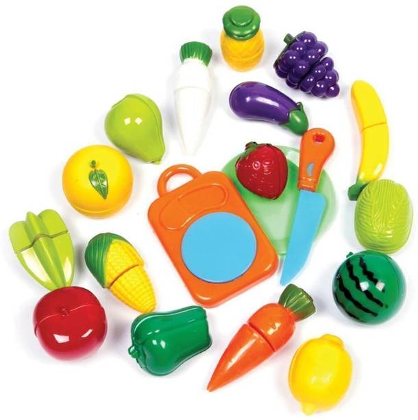 ZOOBYTOYS Fruits Vegetables Cutting Toy Set Educational Kitchen Playset for Kids