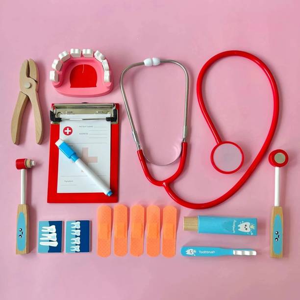 Cots and Cuddles Wooden Little Dentist Pro Set Pretend Play Set for Kids Age 3+