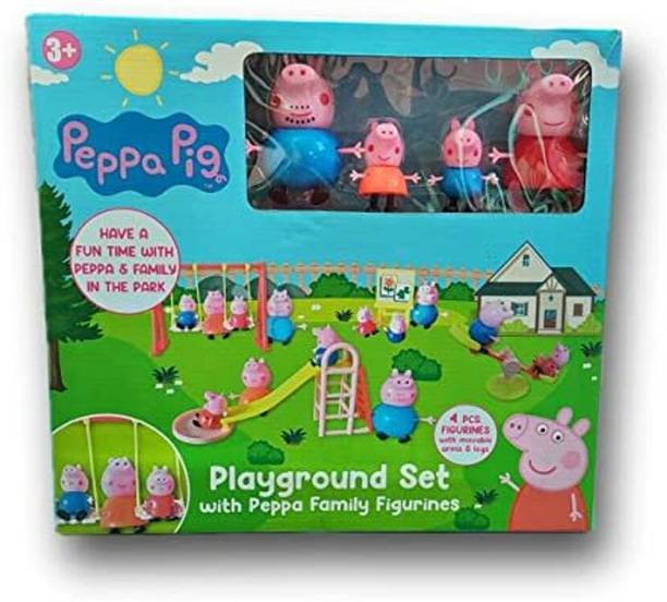 Pepstter Peppa Pig Playground Set with Family Figures Cartoon Pretend Play Toy Set