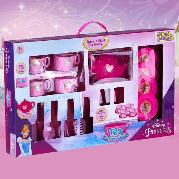 PlayMagic Disney Tea Party Set Princess with Colorful Plates &Teacups|Fun for Playdates