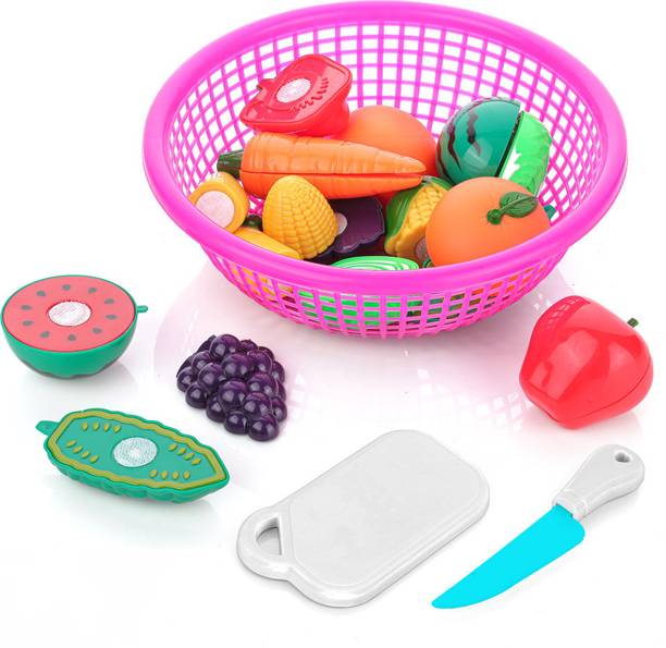 333MART Fruit & Vegetable Basket for Kids Realistic Cutting Set Of 5 Fruits 5 Vegetables