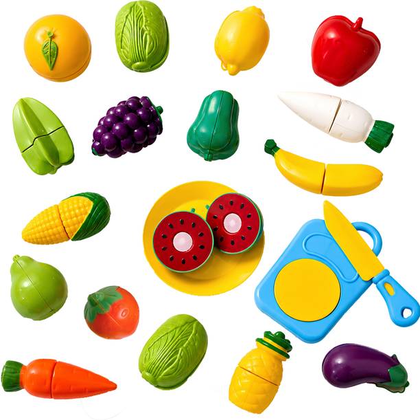 KHELO BACHO Kids Cutting Fruits & Vegetables Toy Set with Knife & Chopping Board