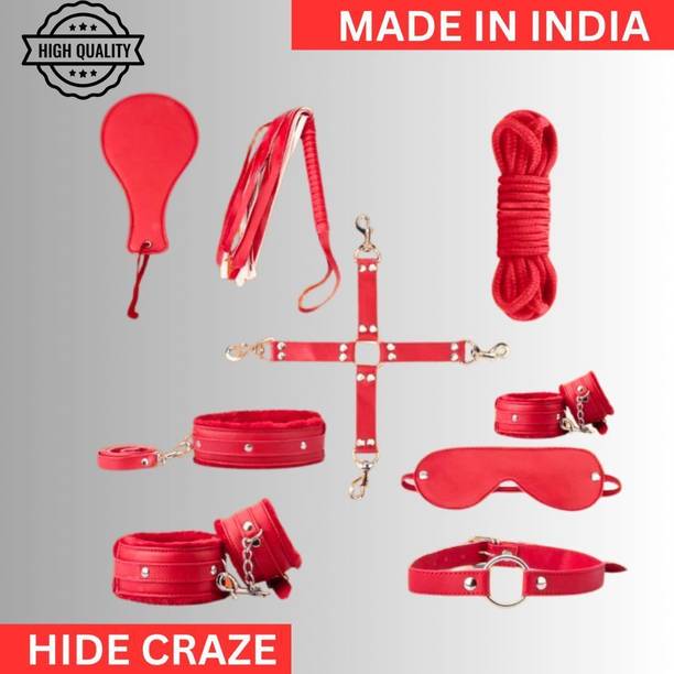 HIDECRAZE Handcuff Role Play Kit Premium Quality Activity Set for Honeymoon RED
