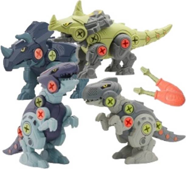 Bestie Toys Dinosaur Toys, Pack of 4 Dinosaurs with Screwdrivers, Dino Kids Building Toys