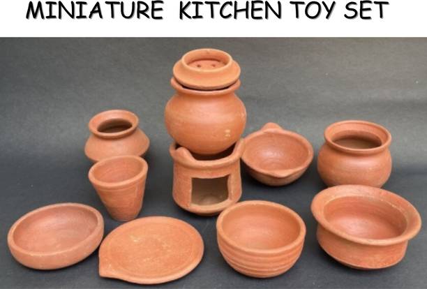 Cactus Terracotta/Clay Miniature kitchen / Real Cooking set (12 Pieces in A Set)