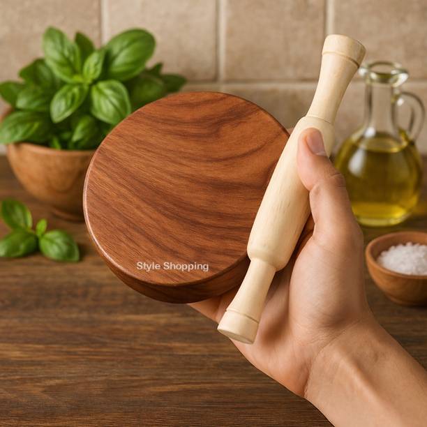 Shine Shopping Pure Sheesham Wood Small Size Chakla Belan and Rolling Pin for Kids - 6 Inch