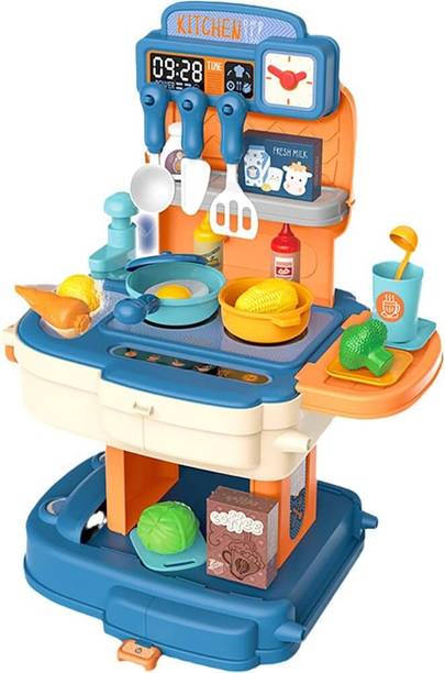 himanshu tex Kitchen Set Toy for Kids Light and Accessories Portable Musical Suitcase 34 Pcs