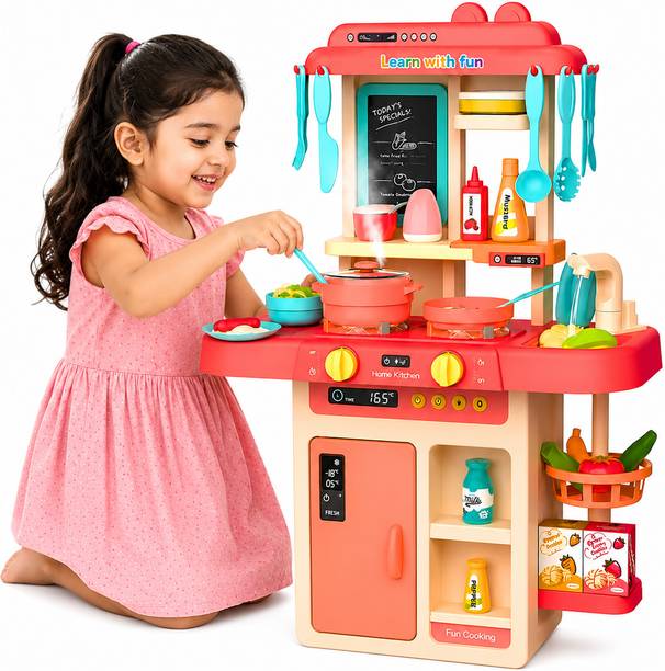 Learn With Fun 42 Pieces Kitchen Set Pretend Play Steam Water Light Sound Toy For Kids