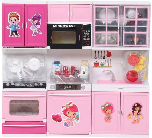 JOYWHIZ Musical & Light 3 Compartment Kitchen Set with Openable Doors and Accessories