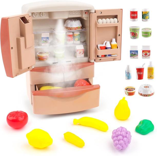 Kidz N Toys Refrigerator Fridge with Ice Dispenser for Kids Playset Kitchen Appliances Toys