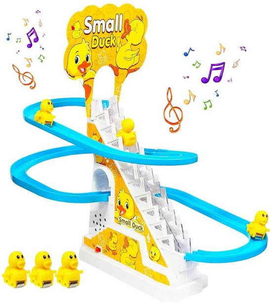 VikriDa Stair-Climbing Ducklings Race Track Toy with Lights & Music Slide Escalator Set
