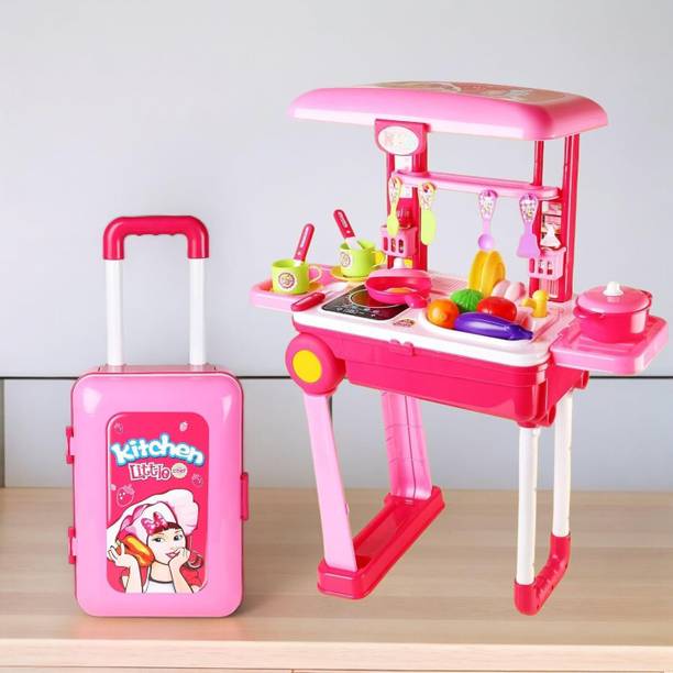 Kidzblend Trolley Kitchen Set, Pretend Play Cooking Set for Girls with 23 Pieces