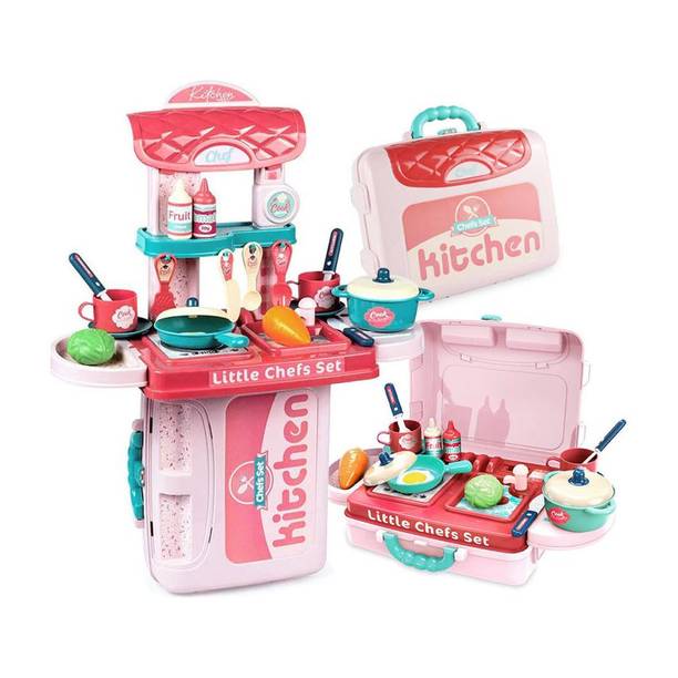 FIONATECH 3 in 1 Kitchen Suitcase for Kids Mini Kitchen Play Set Portable Cooking For Kids
