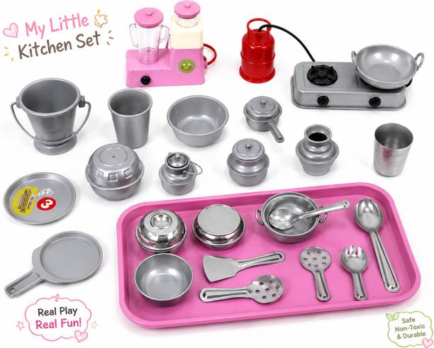 Time 2 toys steel type Kitchen Set Real Cooking Kit for Play Kitchen Set for kids