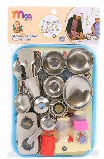 INOS Steel Kitchen Set Toys for Kids – Miniature Stainless Steel Cooking Set