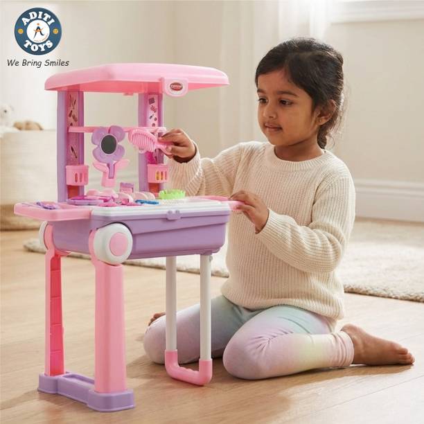 Aditi Toys Beauty Set Suitcase On Wheel, Portable For Girls With 23 Pieces