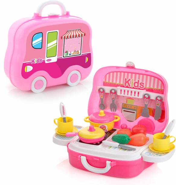 333MART Kitchen Set for Girls, Kitchen Suitcase Set On Wheels