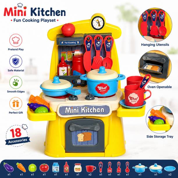 Gomzy Kitchen Playset for Kids Pretend Cooking Toy Set Pots, Cups Kitchen Accessories