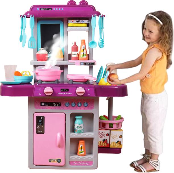 himanshu tex Kitchen Set for Kids Girl 42 Piece , Smoky, Music,Real Water Tap (Pulpal)