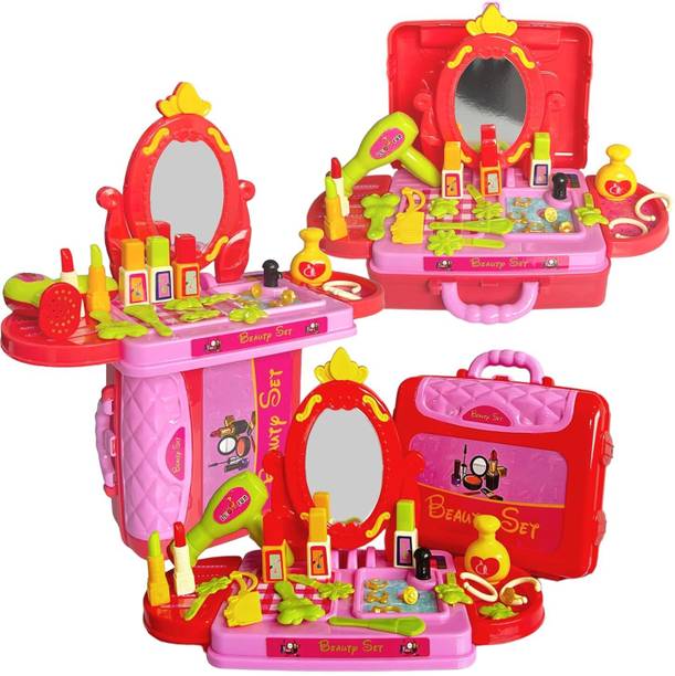Gomzy 3 in 1 Beauty Set for Kids Girls Learning Educational Make Up Suitcase Kit