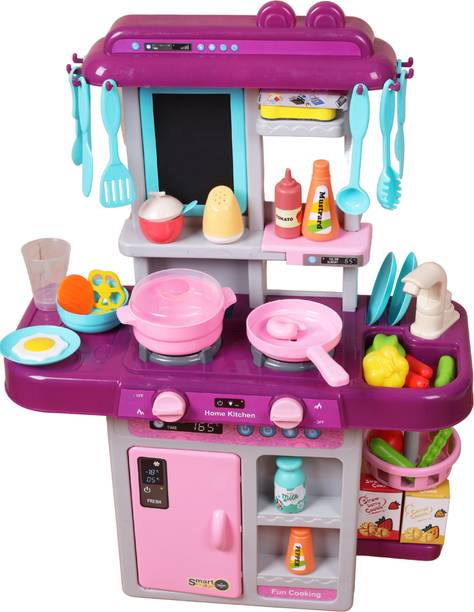 HIM TAX Kitchen Set Toys with 42 Pcs Lights-Sounds&Smoky Play with Running Water