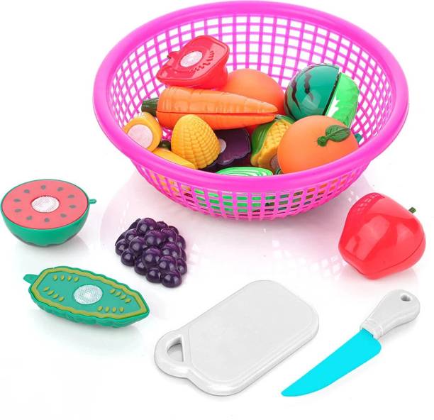 CHANAK Fruit & Vegetable Basket for Kids Realistic Cutting Set Of 5 Fruits 5 Vegetables