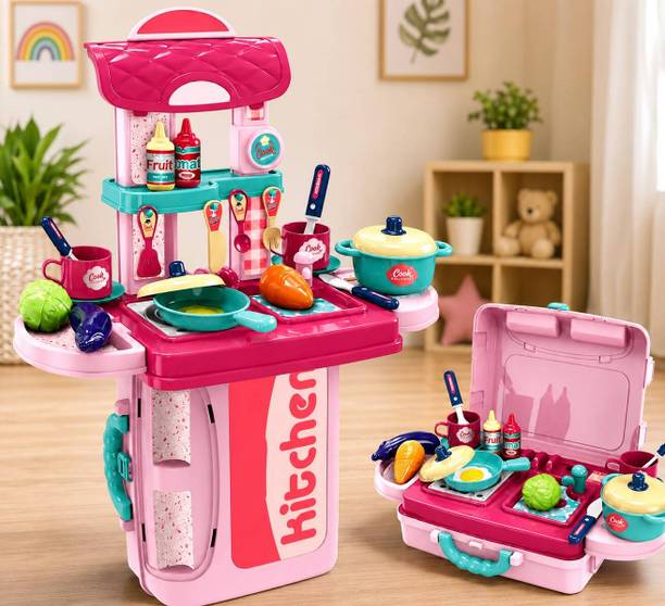 Vincenzo Toys 3 in 1 cooking kitchen suitcase, great gift playset toys for 3+ years old girls