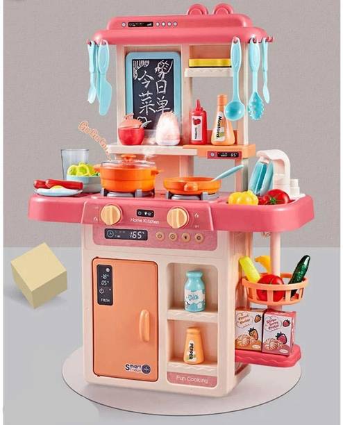 EDENGLOW Kitchen Set Toys with 42 Pcs Lights-Sounds&Smoky Play with Running Water