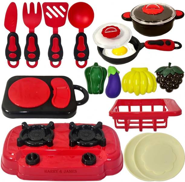 AMH 19 Pcs Portable Cooking Play Set Kitchen with Cookware Pots and Pans Cooking