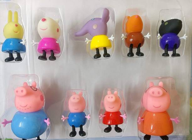 NIYAMAT Pig Family Toy with 5 Friends and Table Chair Icecream Parlour Set of 9 Animated Toy