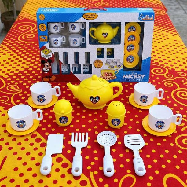 Kriiddaank Mickey Tea Party Set - Tea-Set with Cups & Saucers, Best Gift for Kids Aged 3+