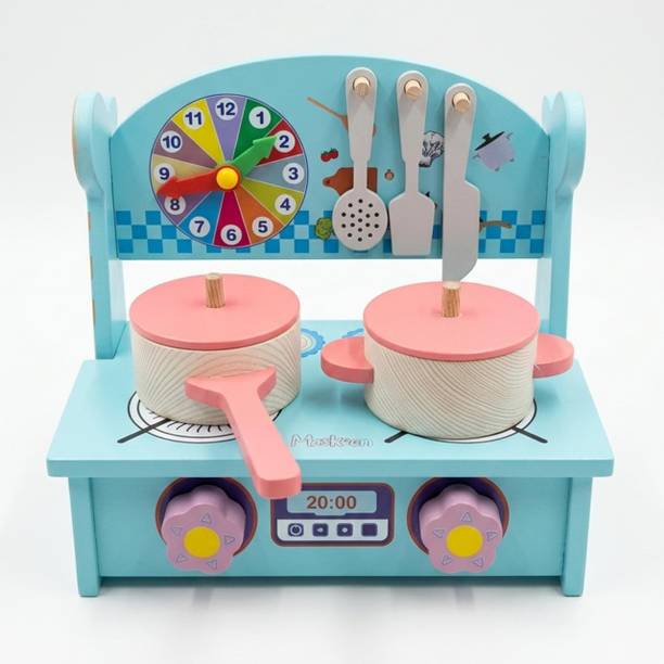 Maskeen Wooden Pretend Play Kitchen Set for Kids with Cooking Accessories Montessori Toy