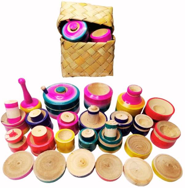 MULTYBASKET Wooden Kids safe toy Kitchen set Multi Color Combo 32 choppu saman Miniature Toy