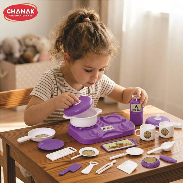 CHANAK Kitchen Fresh Cooking Play Set for Kids with Gas Stove & Utensils (Purple)