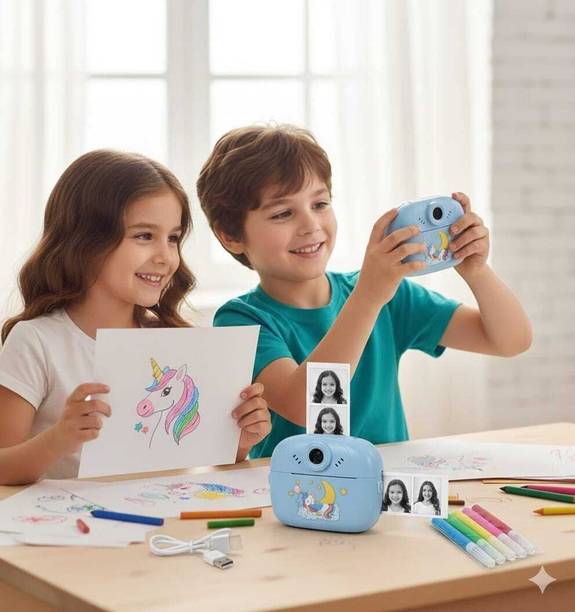 RUDRASA Kids Camera with Instant B&W Printing & Cute Unicorn Design (Blue,20MP)