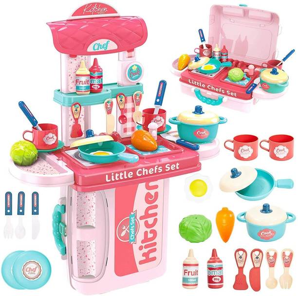 Gomzy 3 in 1 Portable Cooking Kitchen Play Set Pretend Play Food Party Role Toy