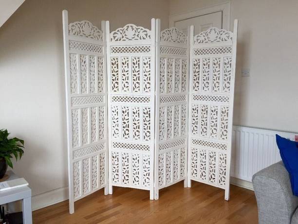 Decorhand Handcrafted 4 Panel Wooden MDF Room Partition & Room Divider ( White) Solid Wood Decorative Screen Partition