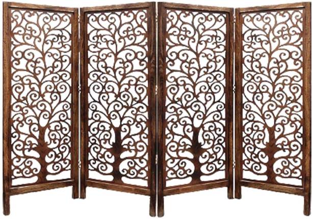 Decorhand Handcrafted 4 Panel Wooden MDF Room Divider Screen Solid Wood Decorative Screen Partition
