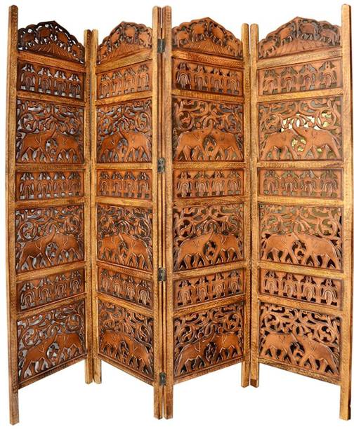 Artesia Artesia Handcrafted 4 Panel Wooden MDF Room Partition & Room Divider(Dark Brown) Solid Wood Decorative Screen Partition