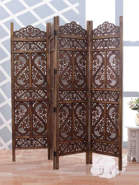 Soul Light Art 4 Panel Wooden MDF Room Partition & Room Divider (Dark Brown) Solid Wood Solid Wood Decorative Screen Partition