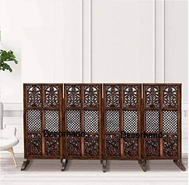Decorhand Handcrafted 4 Panel Wooden Room Partition & Room Divider With Stand Solid Wood Decorative Screen Partition