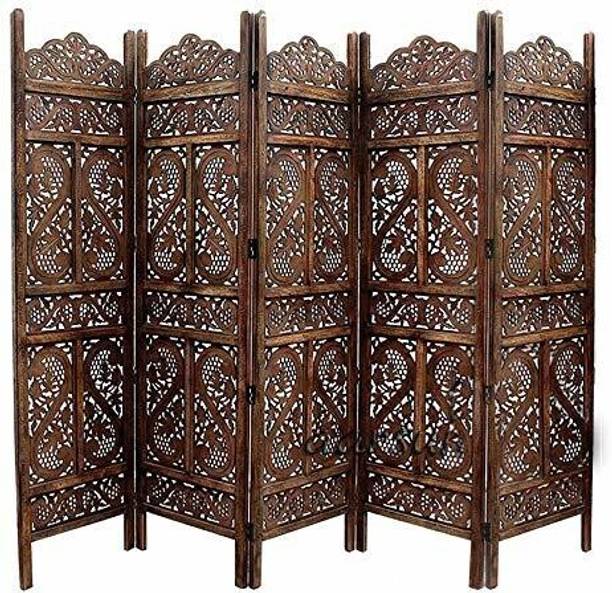 Decorhand Handcrafted 5 Panel Wooden MDF Room Partition & Room Divider (Brown) Solid Wood Decorative Screen Partition