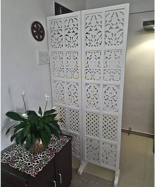 Artistic Interior Crafts Wooden Partition for Living Room and 6 Feet 1 Panel With Stand White Color Solid Wood Decorative Screen Partition
