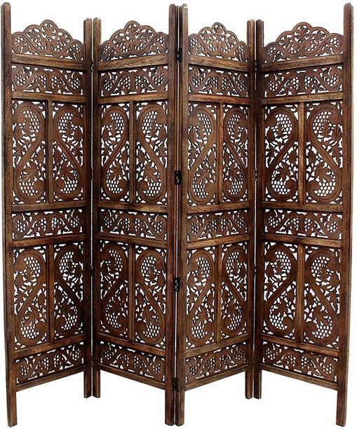 Artesia Handcrafted 4 Panel Wooden MDF Room Partition & Room Divider (Dark Brown) Solid Wood Decorative Screen Partition