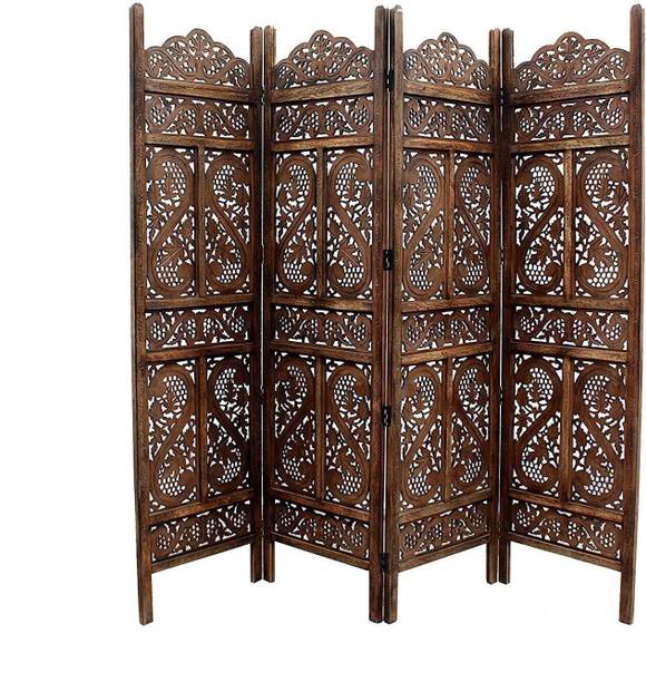 Decorhand Handcrafted 4 Panel Wooden MDF Room Partition & Room Divider (Brown) Solid Wood Decorative Screen Partition