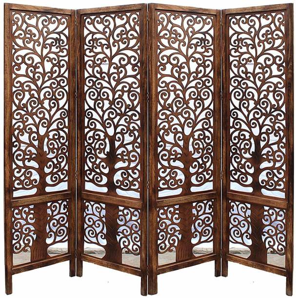 Artesia Handcrafted 4 Panel Wooden MDF Room Partition & Room Divider (Brown) Solid Wood Decorative Screen Partition