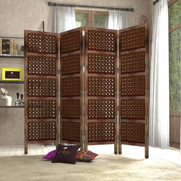 WoodenTwist Room Divider 4 Panels Solid Wood Decorative Screen Partition