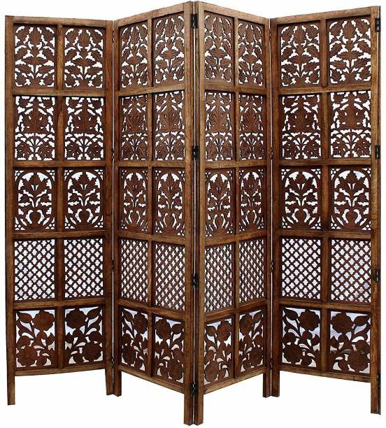 Decorhand Handcrafted 4 Panel Wooden MDF Room Partition & Room Divider (Dark Brown) Solid Wood Decorative Screen Partition