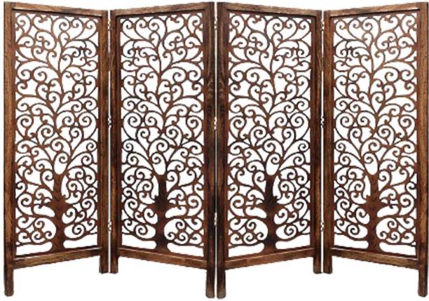 Artesia Handcrafted 4 Panel Wooden MDF Room Partition & Room Divider (Dark Brown) Solid Wood Decorative Screen Partition